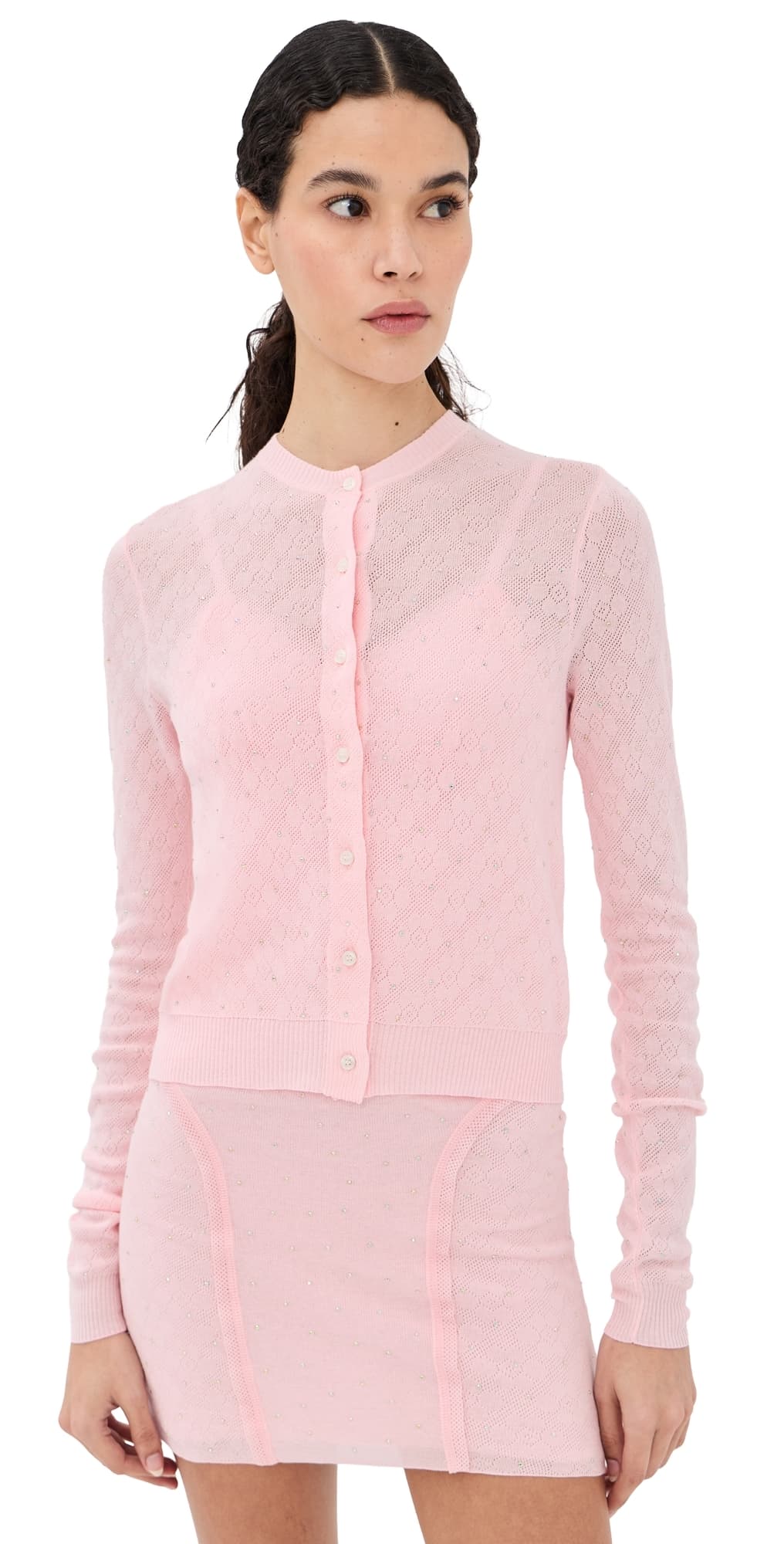 AREA Girly Rib Knit Cardigan Pastel Pink