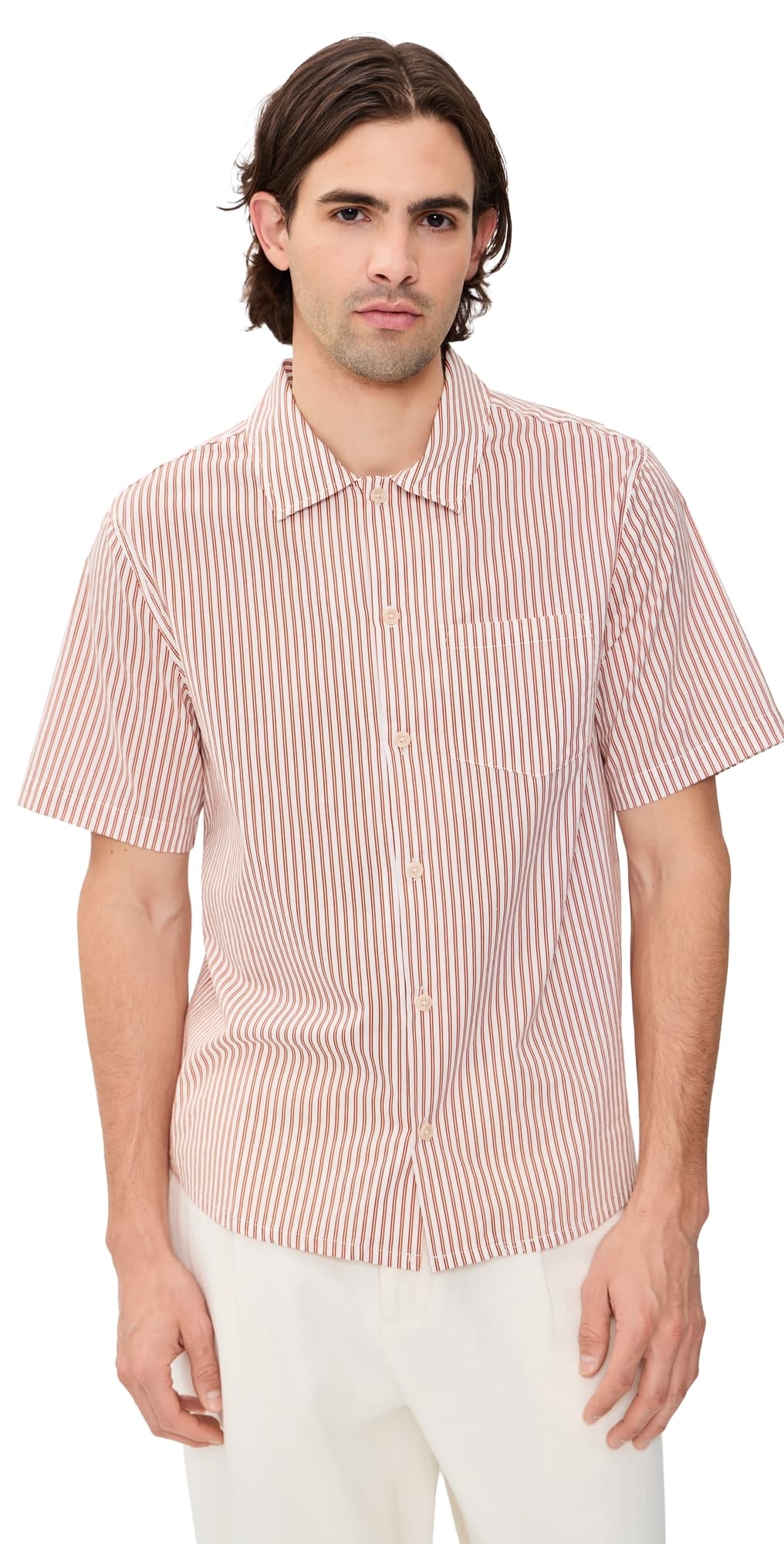 ASHER Rick Striped Camp Shirt Terra Cotta Stripe