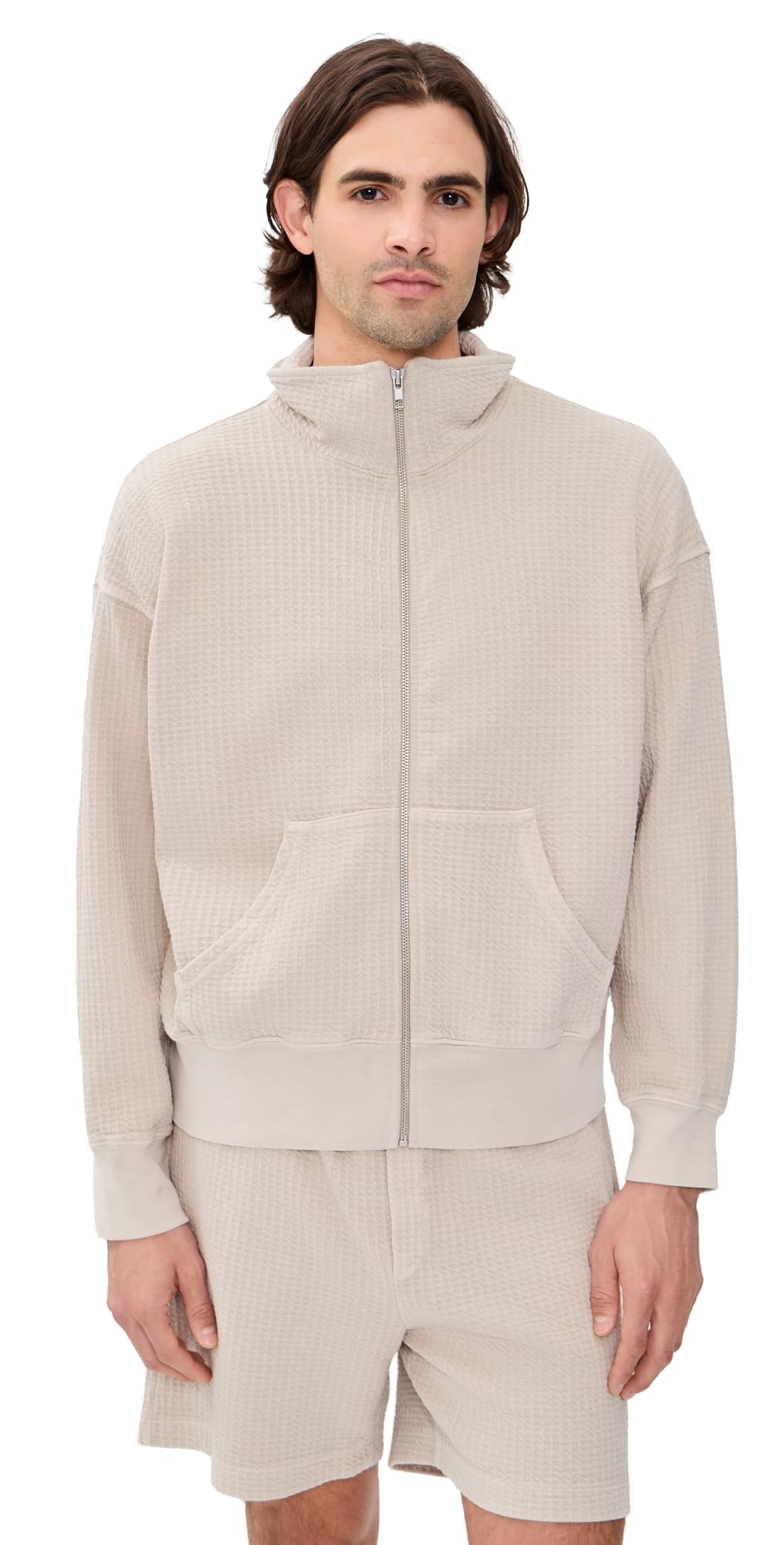 ASHER Jean Waffle Zip Jacket Bisque