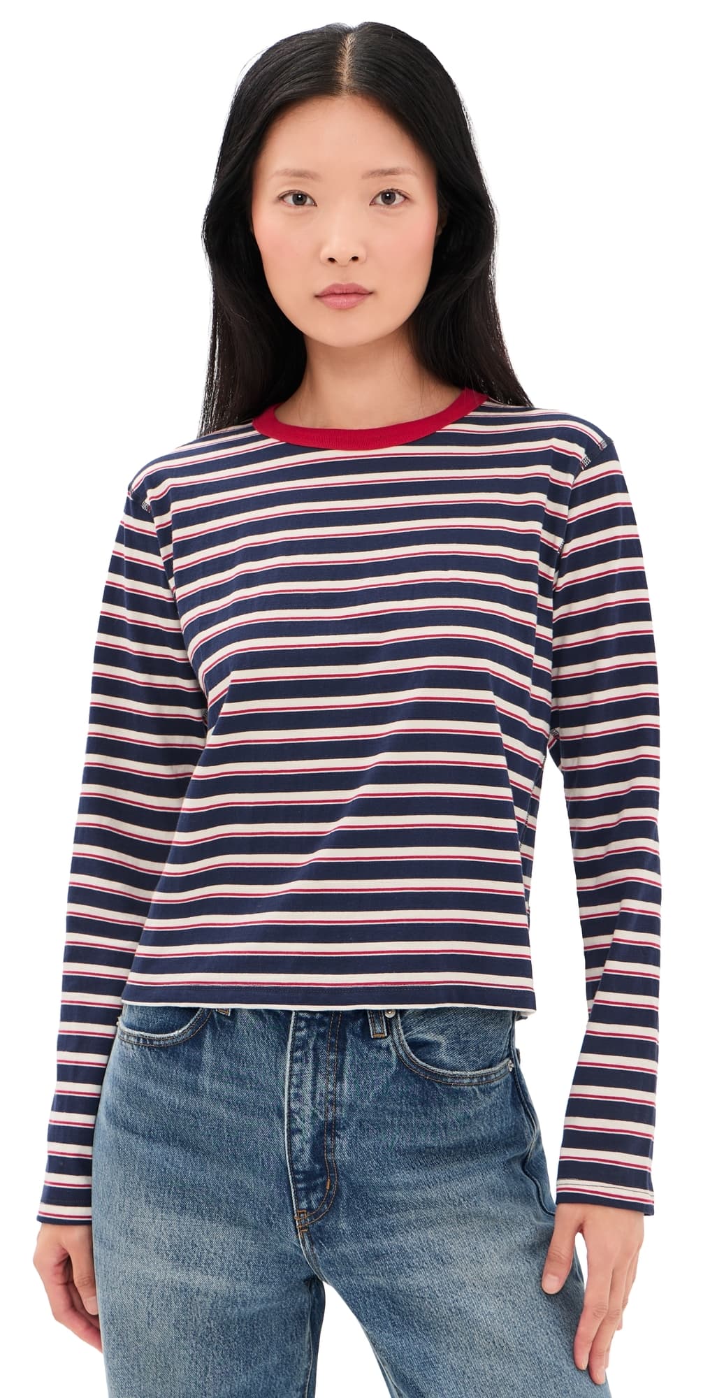 ASHER Lucy Stripe Tee Navy/Natural/Red