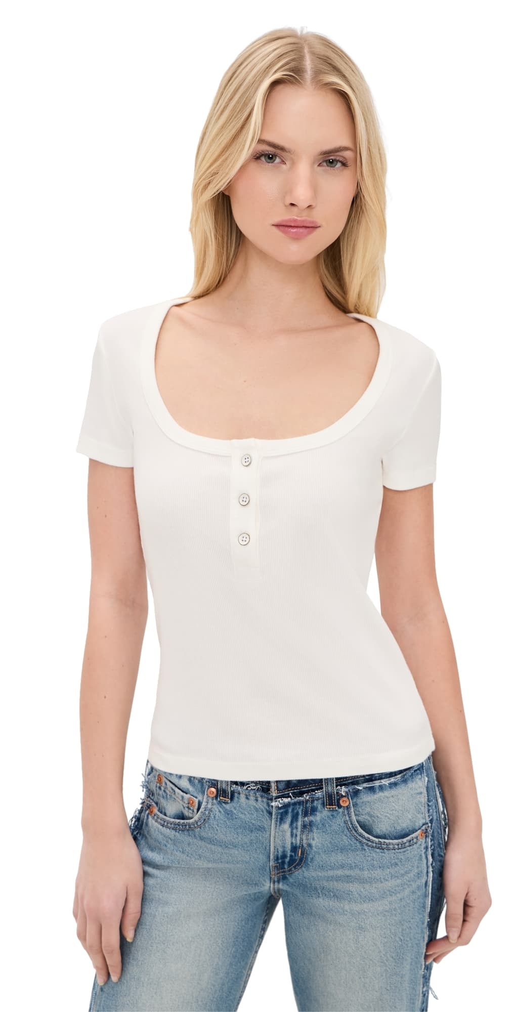 ASKK NY Scoop Neck Henley Tee 100 Ivory