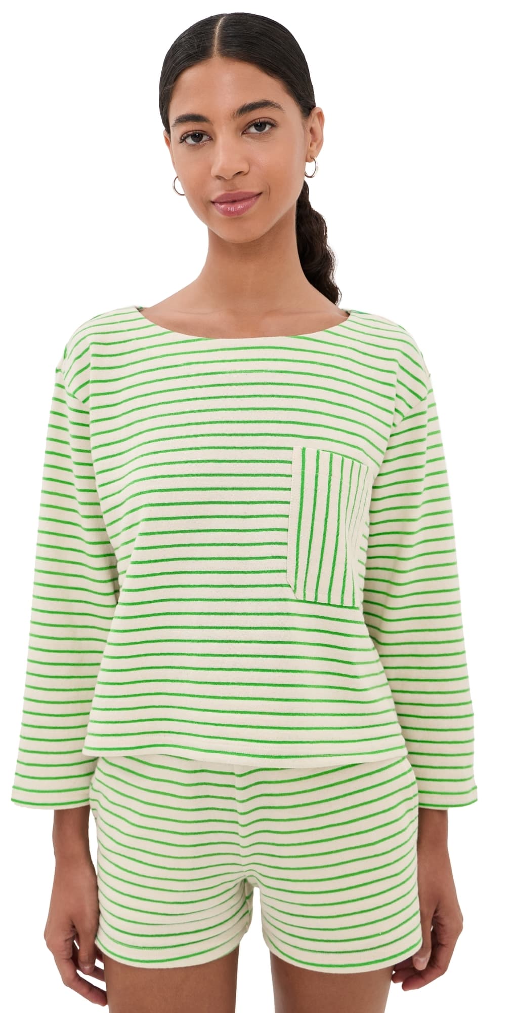 ASKK NY Easy Striped Pullover Green Stripe