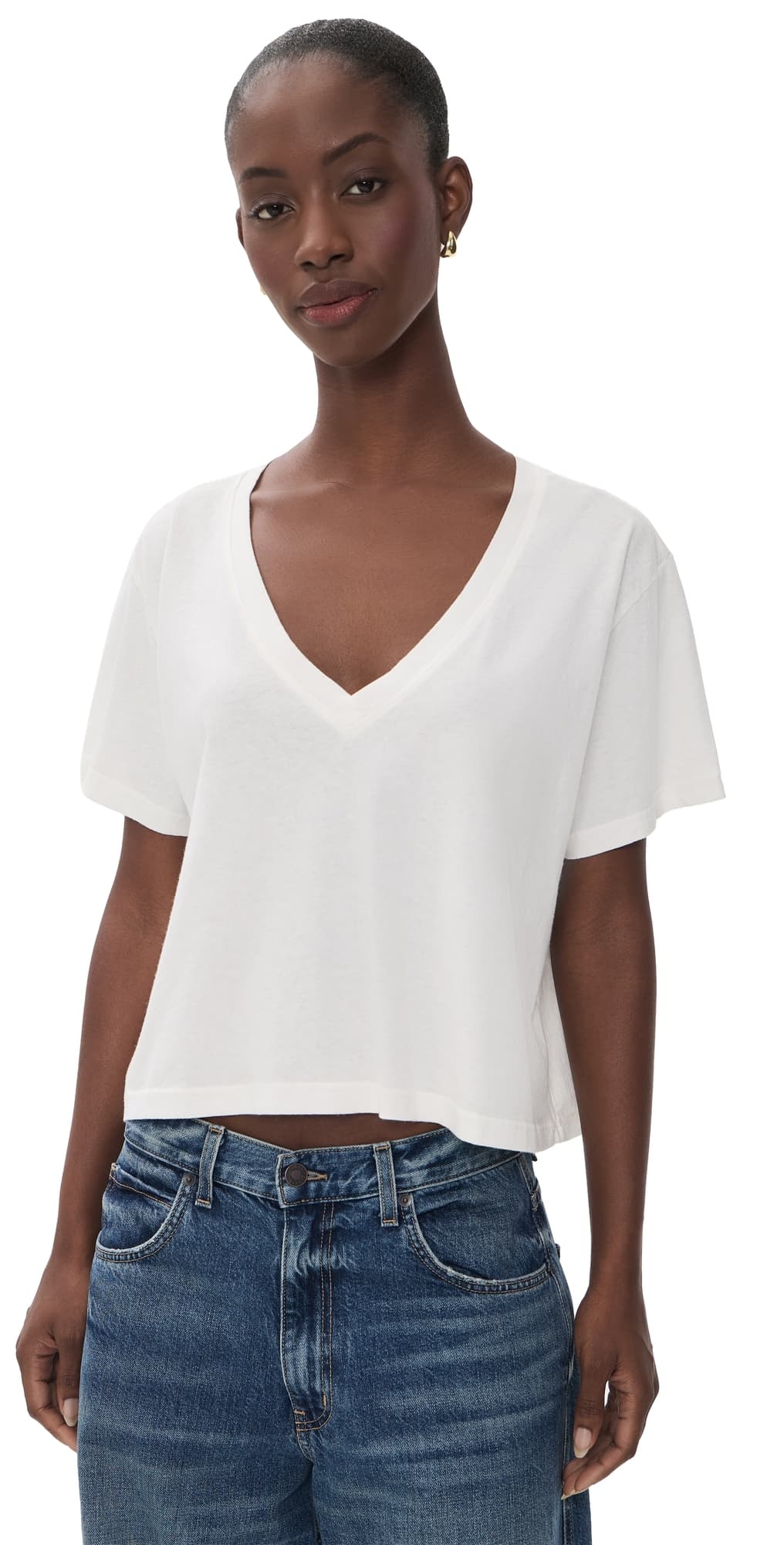 ASKK NY Shrunken V Neck Tee Ivory