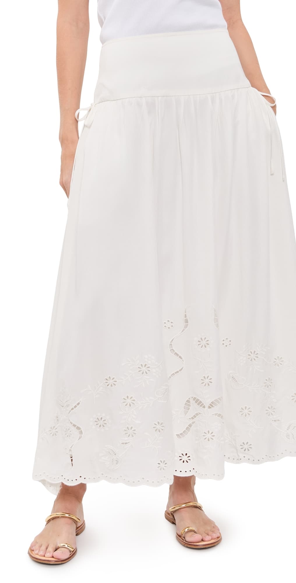 ASTR the Label Stevie Embroidered Midi Skirt White