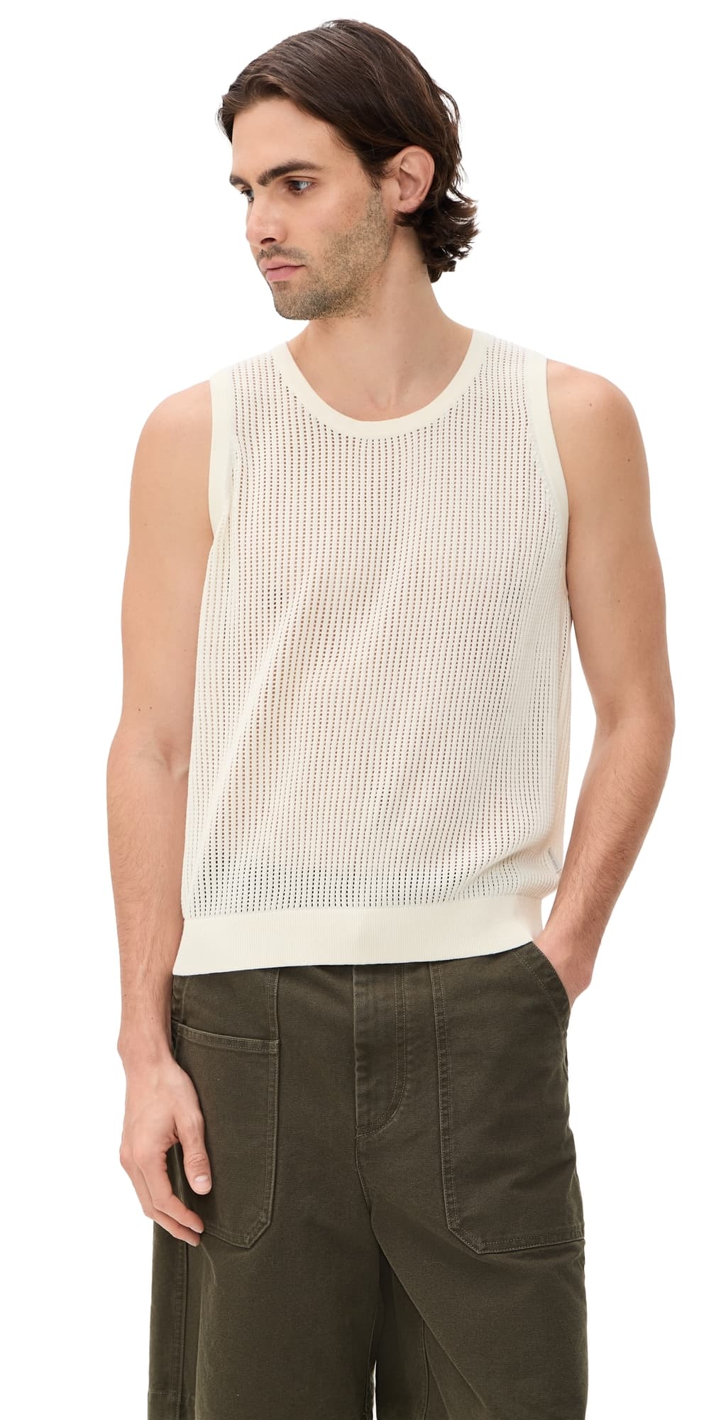 AUTO-REPLY Knit Mesh Tank Top Sea Salt