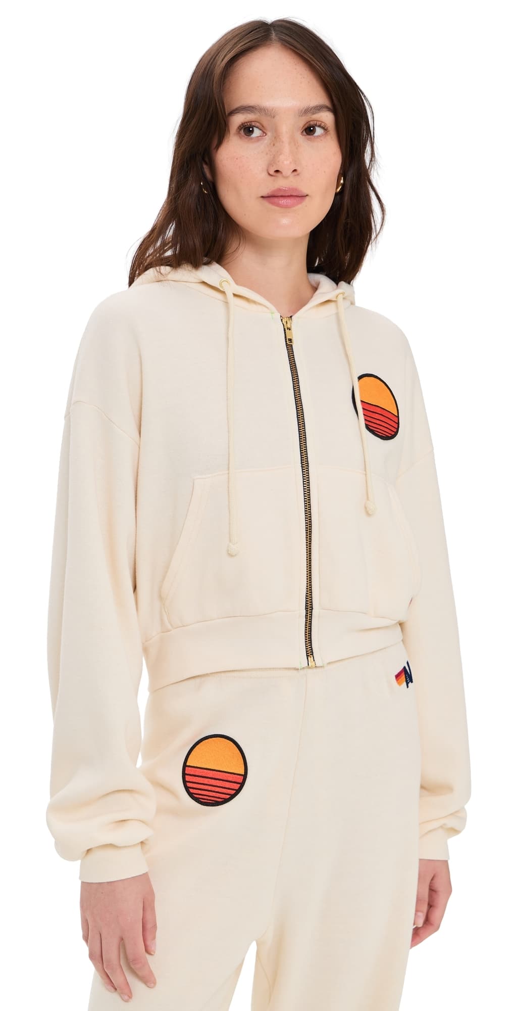 Aviator Nation Sunset Patch Relaxed Cropped Hoodie Vintage White