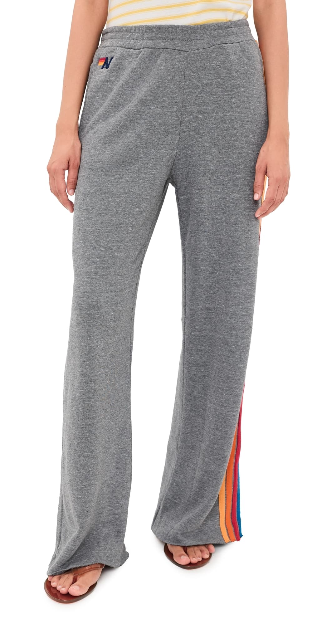 Aviator Nation 5 Stripe Wide Leg Sweatpants Heather Grey