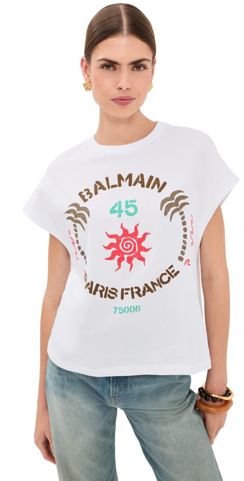 Balmain Club 45 Boxy Jersey Tee Blanc/Multicolore