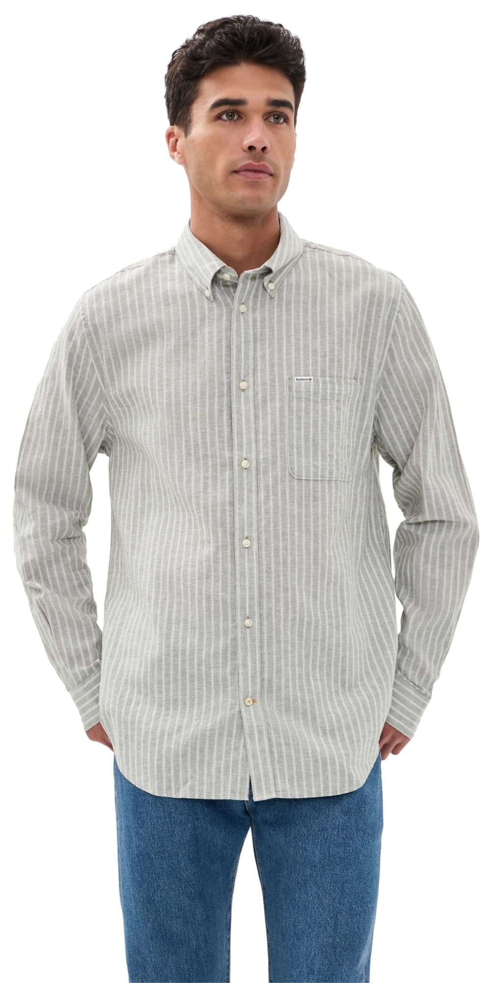 Barbour Nelson Stripe Long Sleeve Tailored Shirt Bleached Olive
