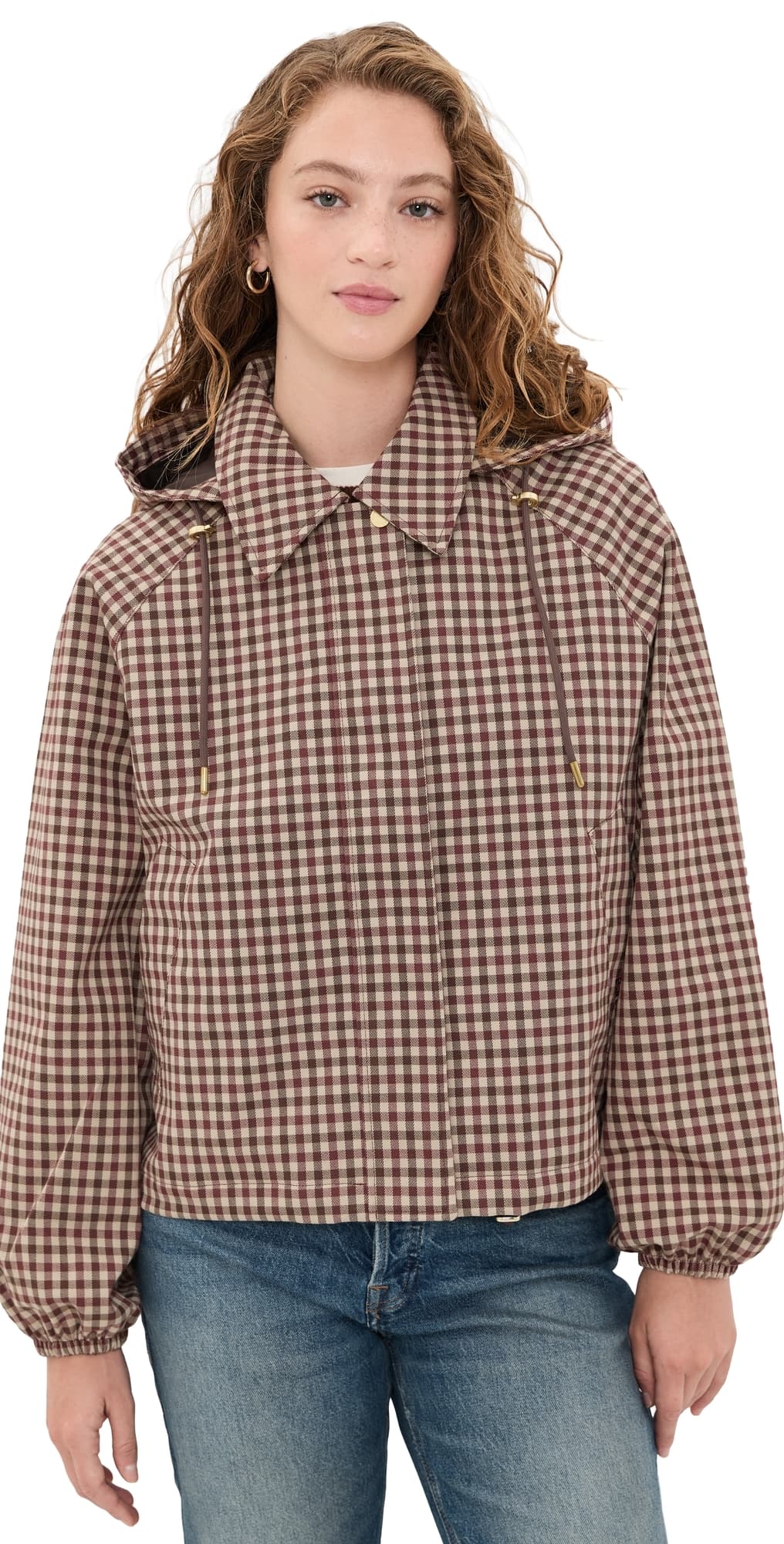 Barbour Audrey Showerproof Jacket Cranberry/Brown Gingham