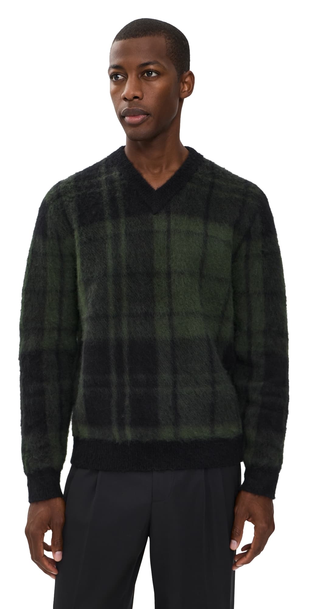Barbour Hunham Tartan V Neck Sweater Black