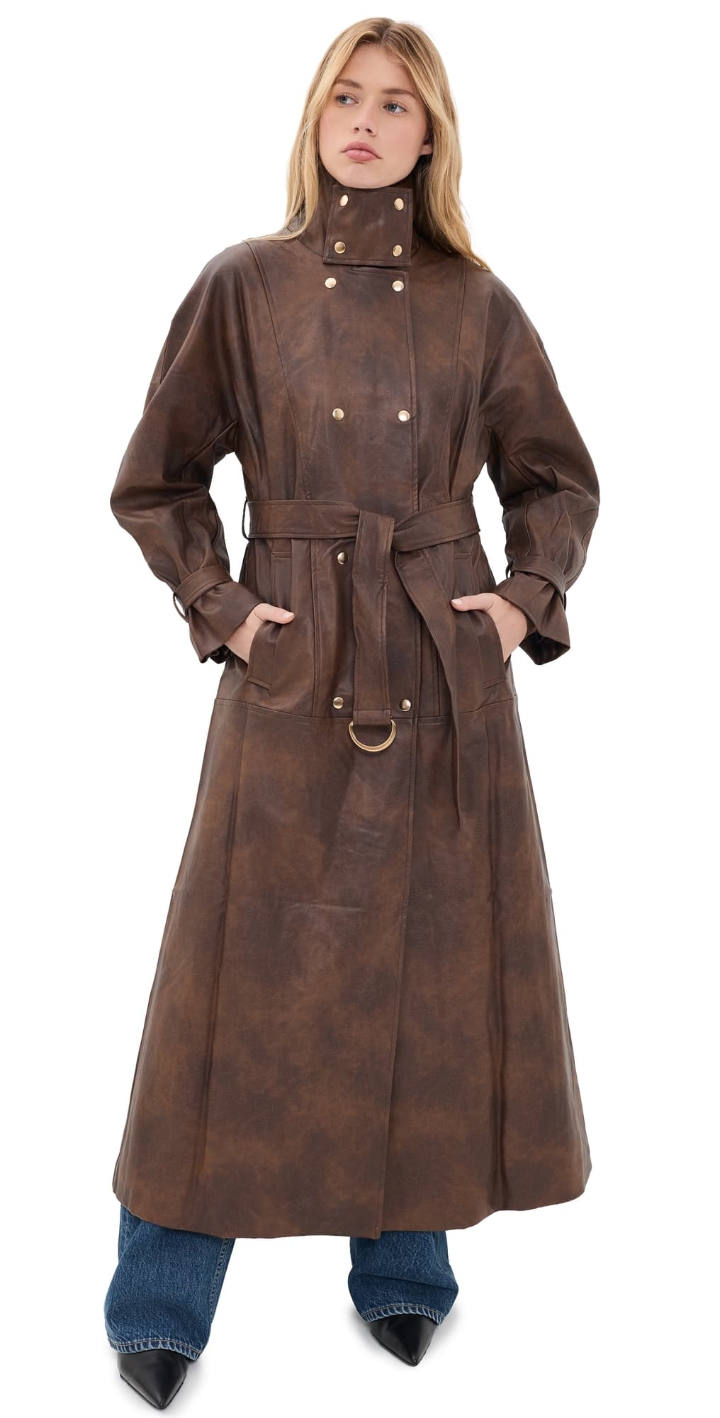 BARDOT Milana Faux Leather Trench Coat Dark Choco