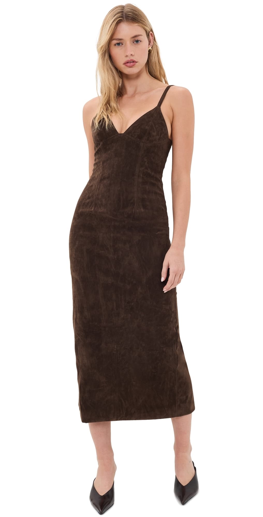 BARDOT Estine Faux Suede Midi Dress Dark Choco