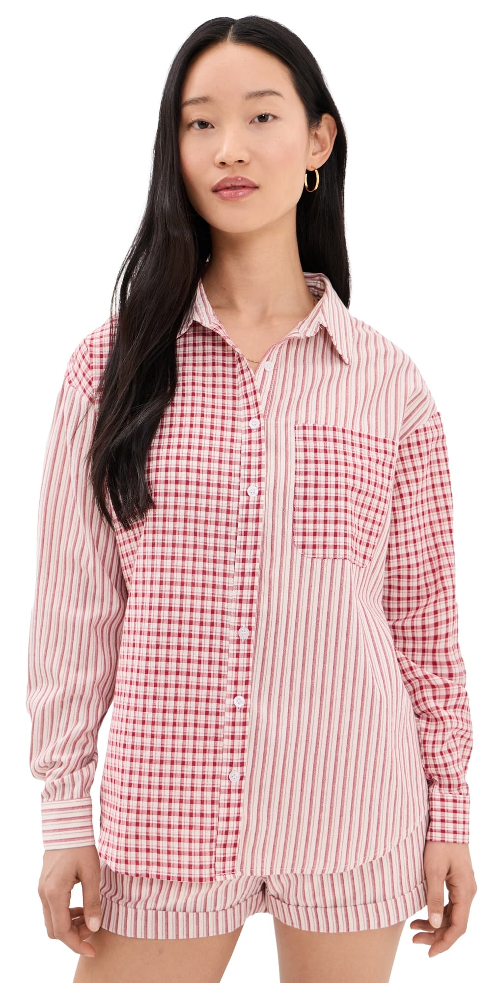 Bailey Rose Check Button Down Shirt Red