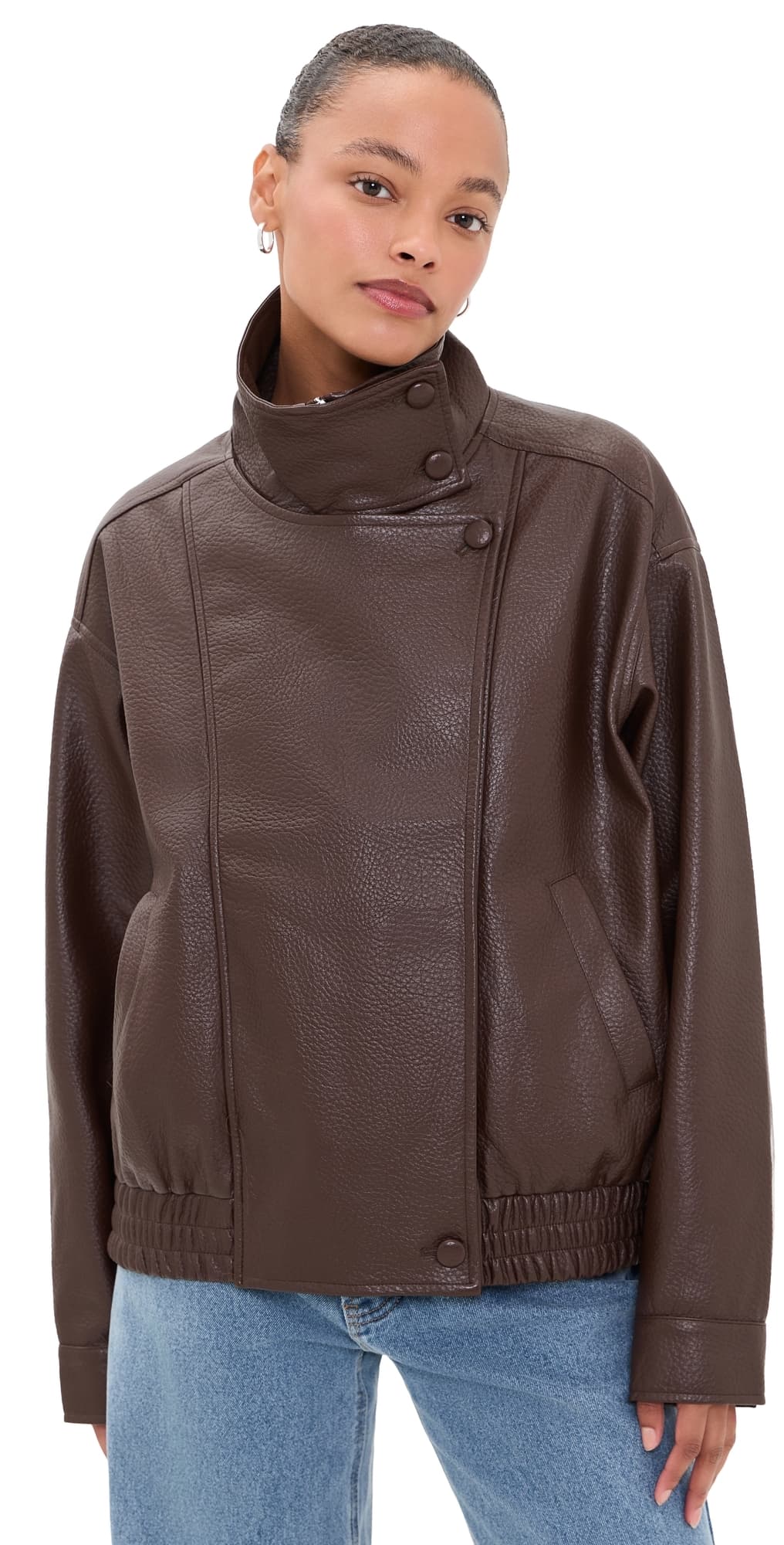 Bailey Rose Funnel Faux Leather Jacket Chocolate