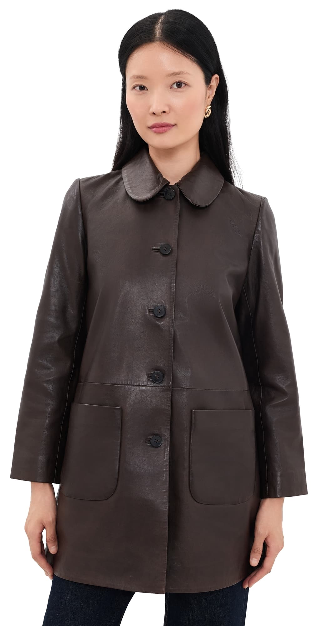 ba & sh Madie Leather Coat Marron
