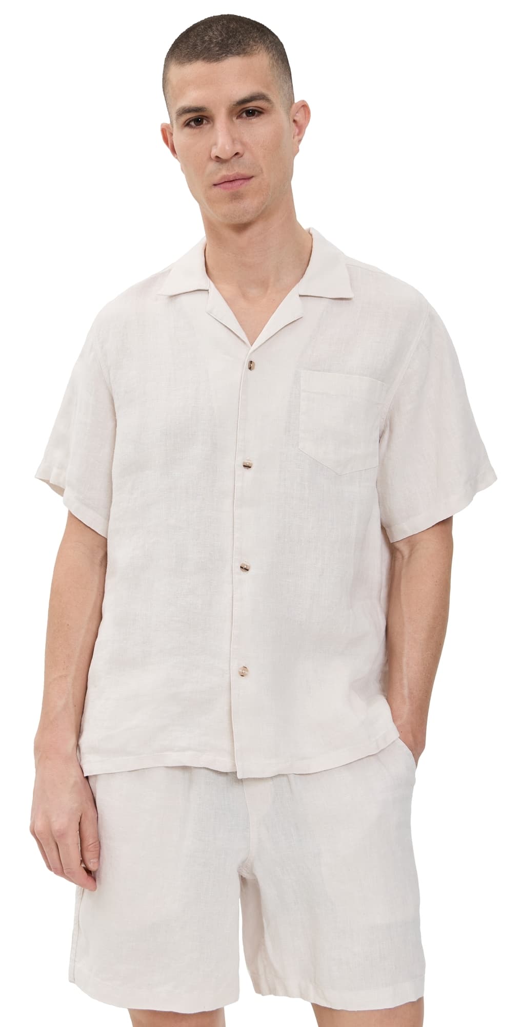 Bather Short Sleeve Linen Camp Shirt White
