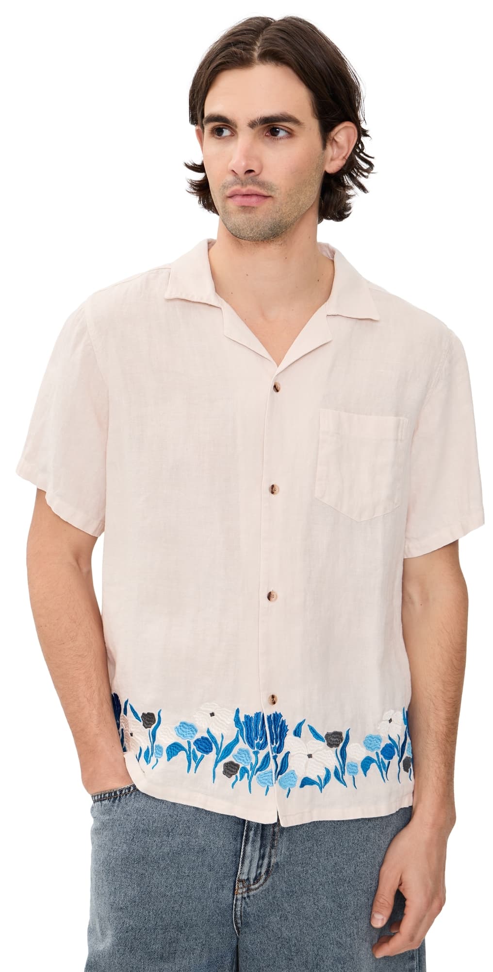 Bather Pearl Lawn Linen Camp Shirt Pearl Lawn