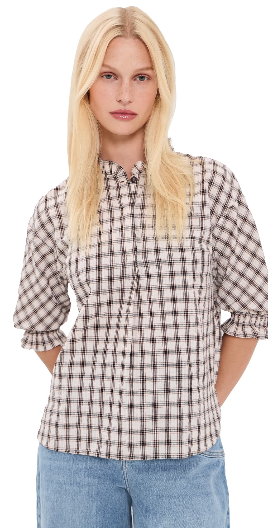 BAUM UND PFERDGARTEN Margit Blouse Creme Mini Check