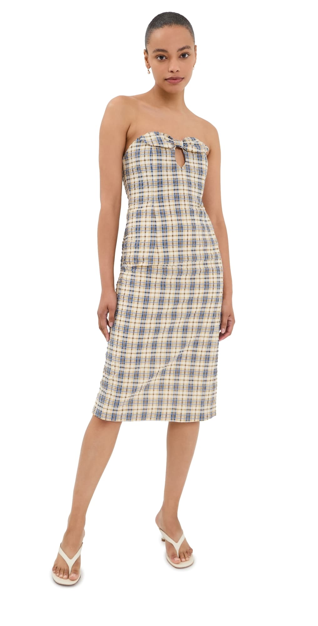 Bernadette Charlotte Dress Blue/Beige Seersucker Check
