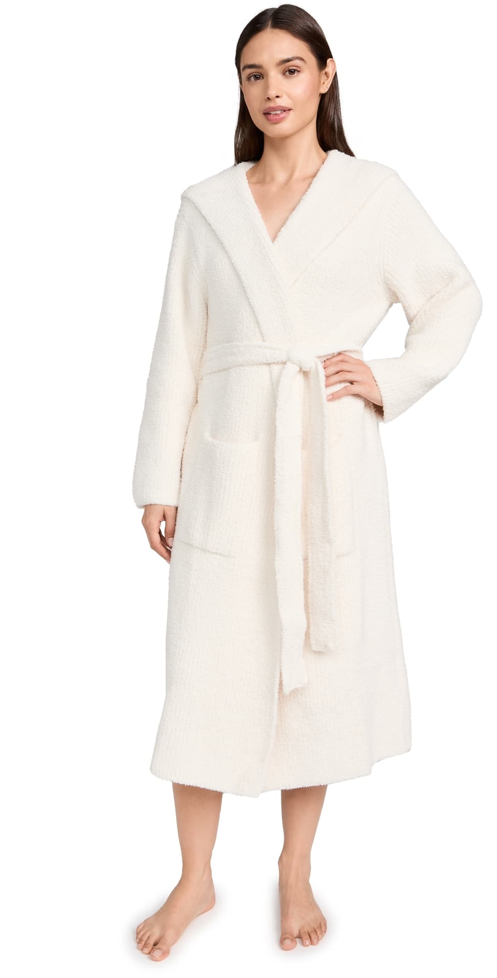 Barefoot Dreams CozyChic Ribbed Hooded Robe Cream