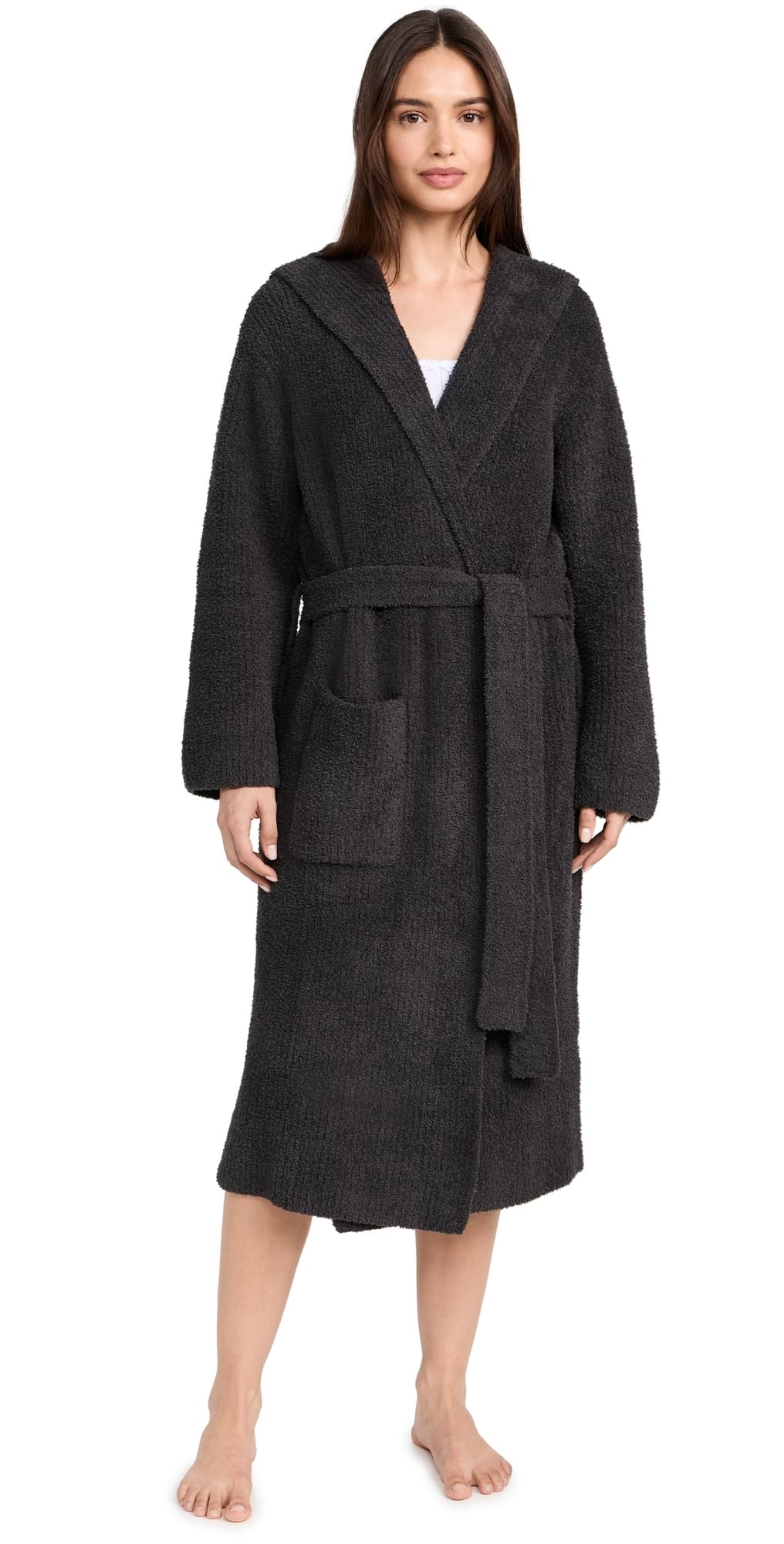 Barefoot Dreams CozyChic Ribbed Hooded Robe Carbon