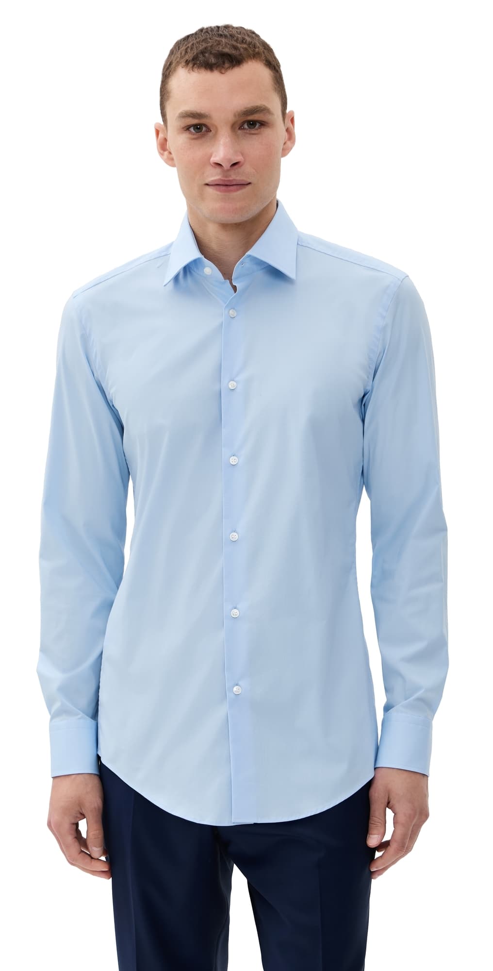 BOSS Slim Fit Easy Iron Cotton Poplin Dress Shirt Light Pastel Blue