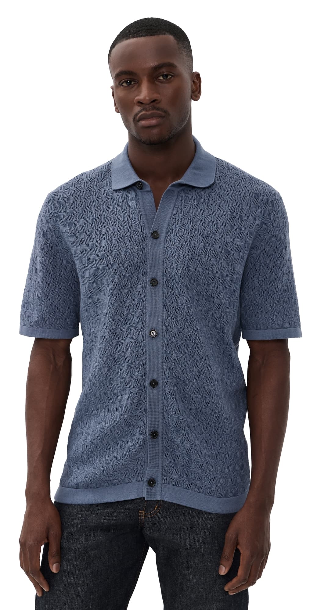 BOSS Knit Button Down Shirt Smoke Blue