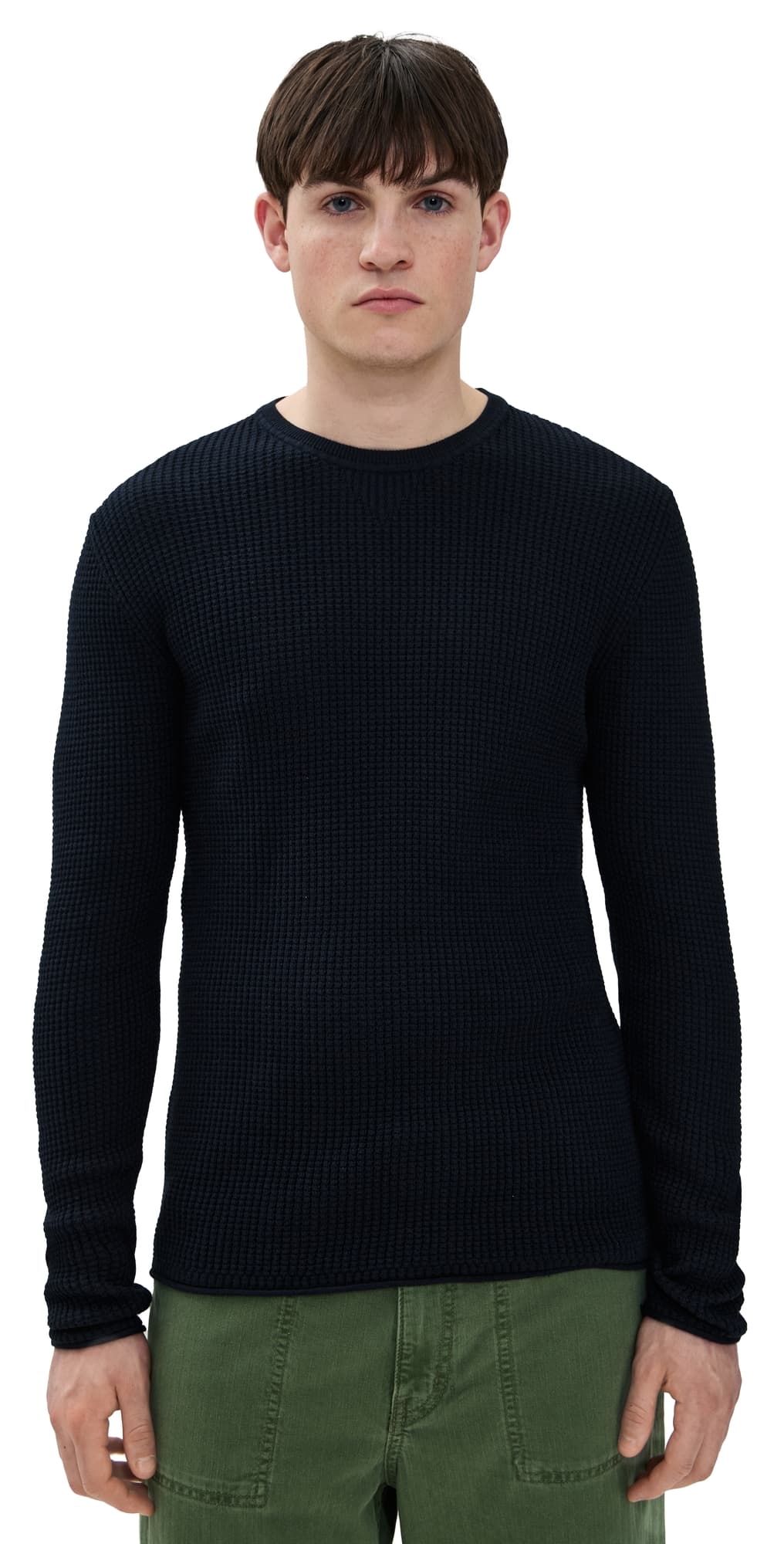 Billy Reid Mini Waffle Crew Sweater Midnight