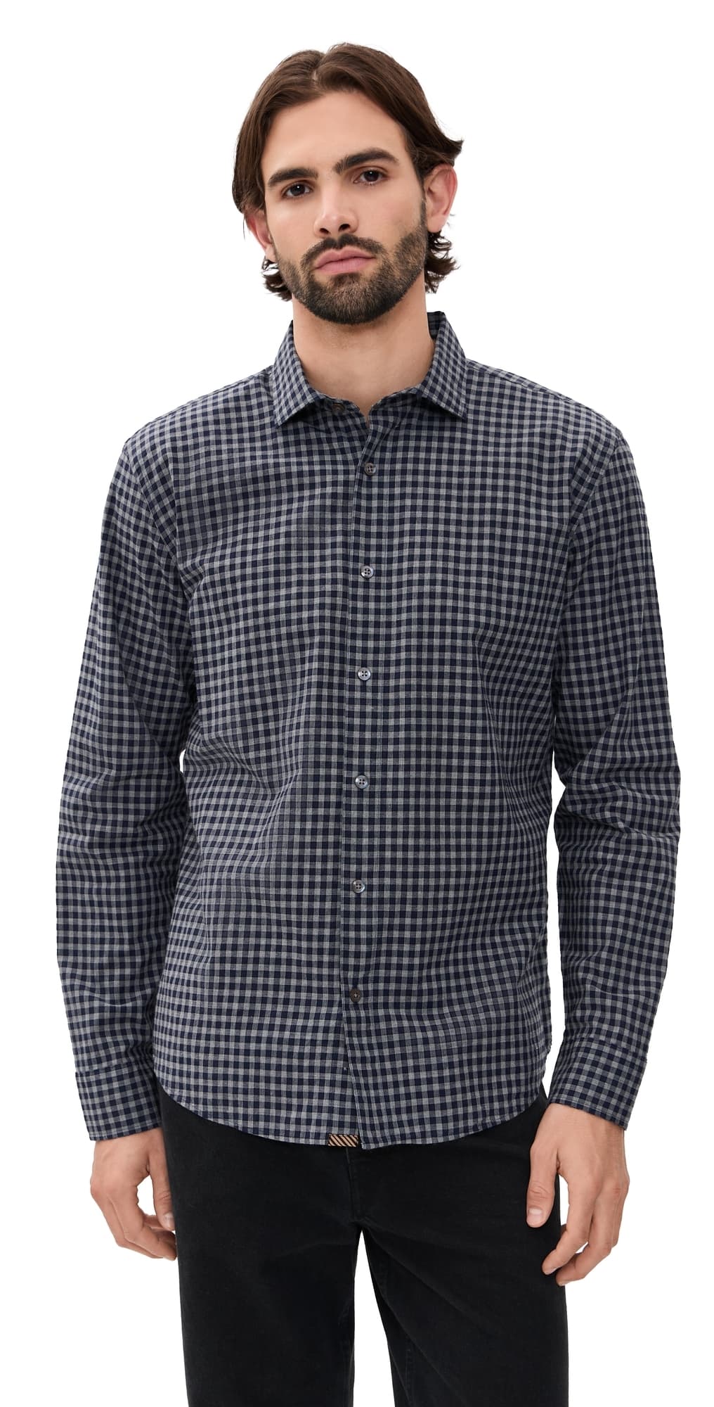 Billy Reid Plaid Check Hutcheson Sport Shirt Navy/Grey