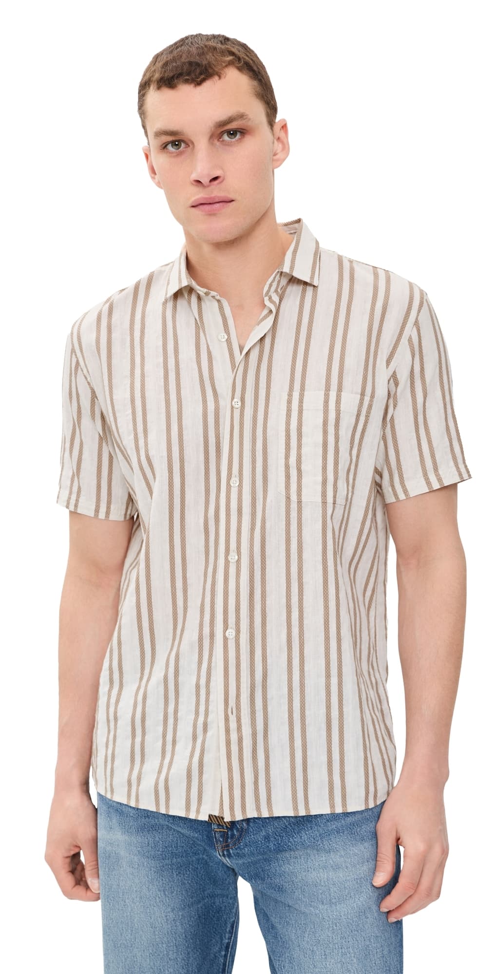 Billy Reid Textured Dobby Stripe Shirt Tinted White/Khaki