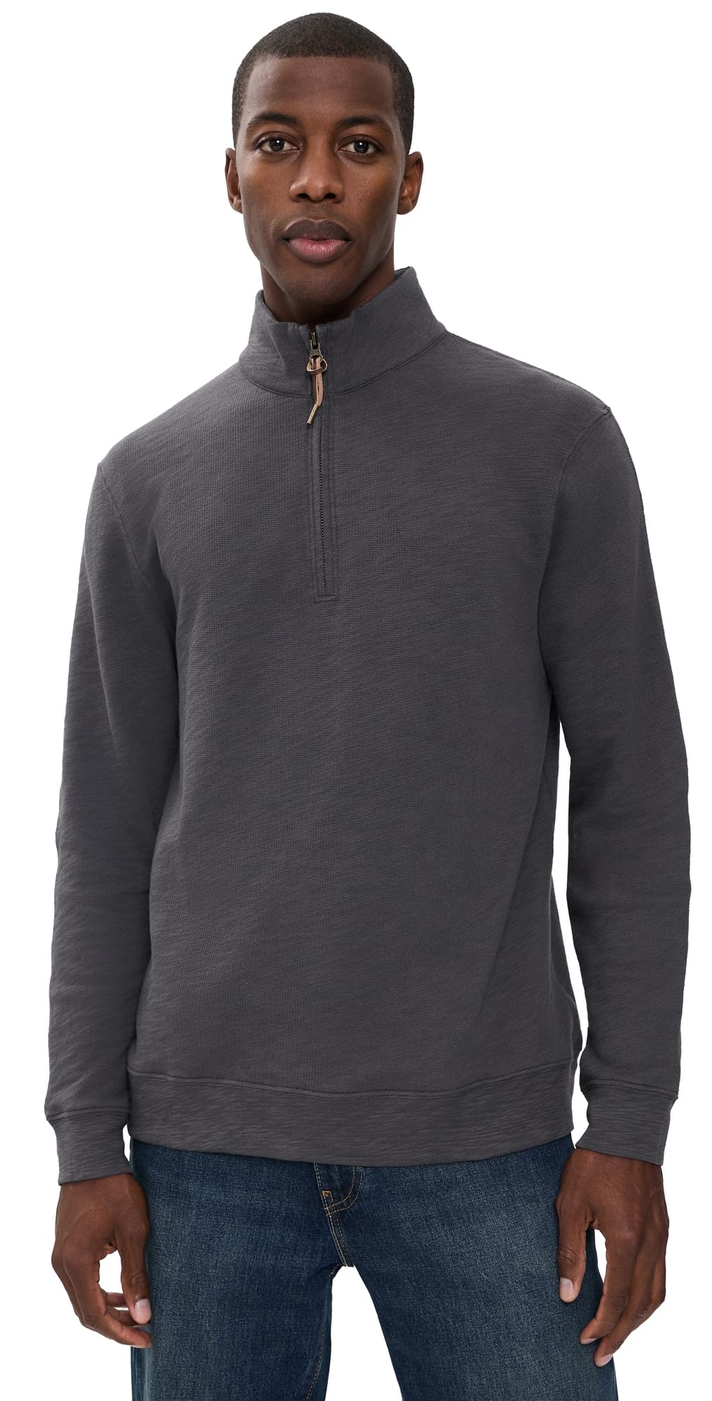 Billy Reid French Terry Half Zip Asphalt