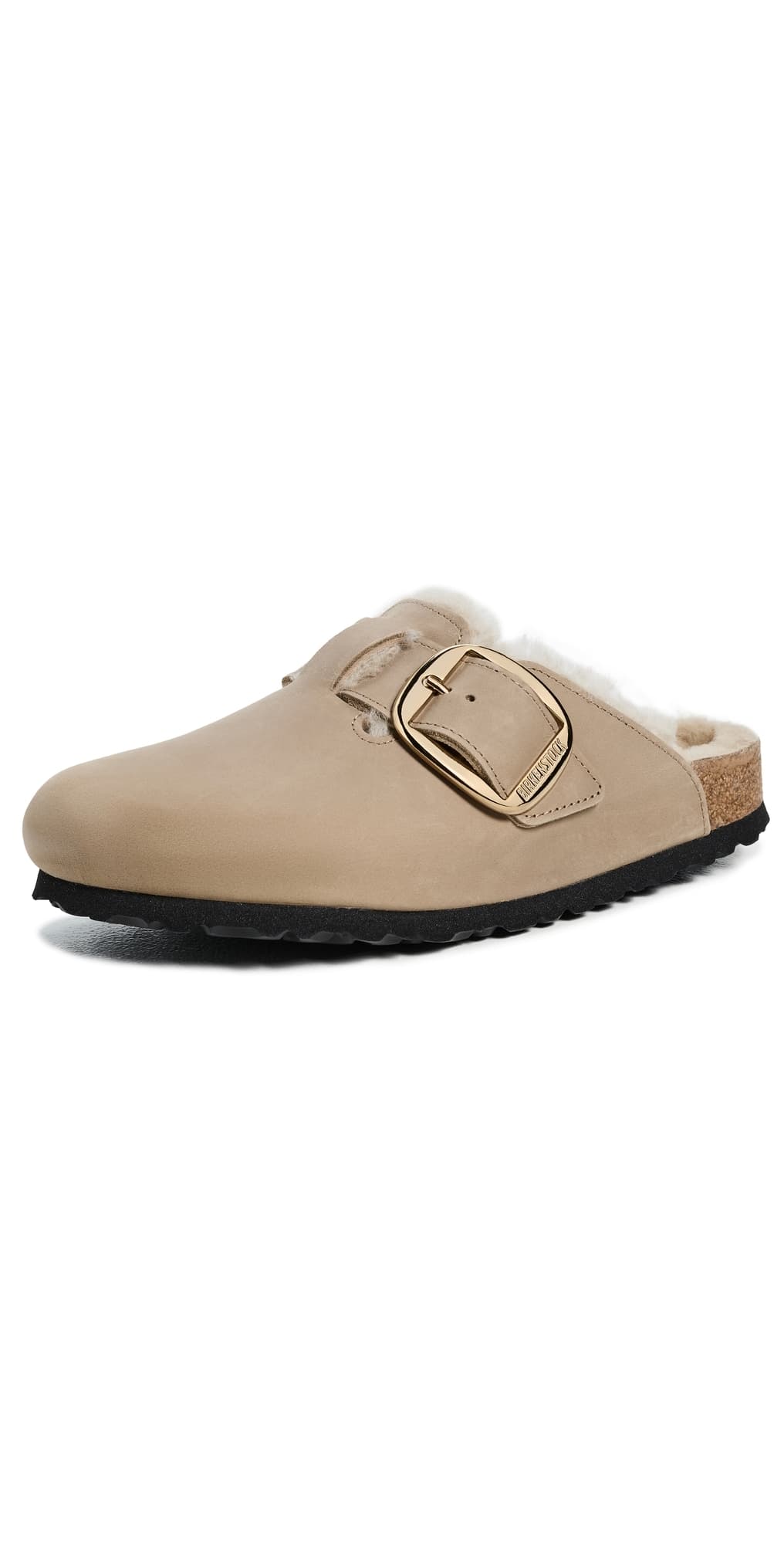 Birkenstock Boston Big Buckle Shearling Clogs Tobacco Brown
