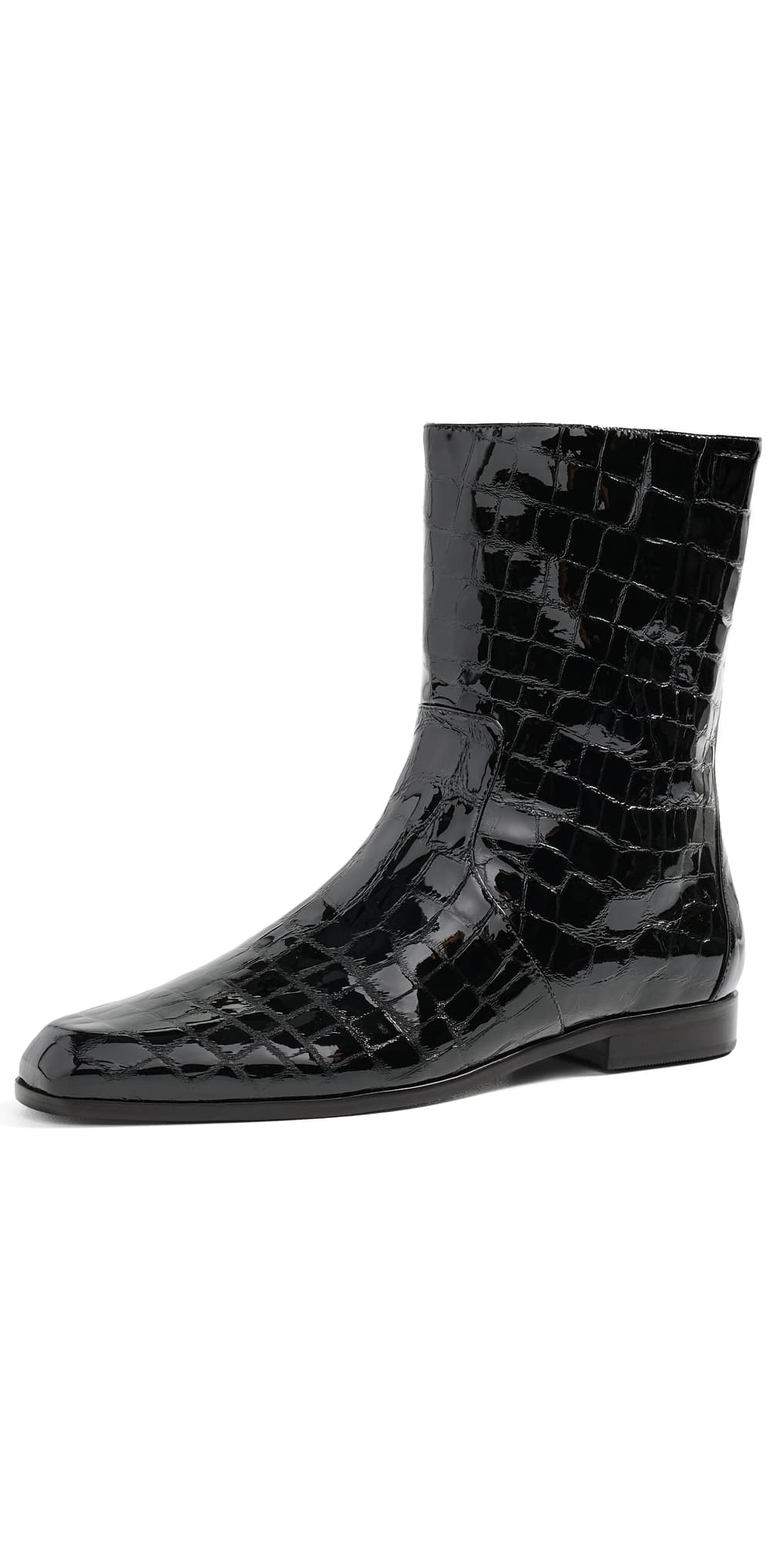 Black Suede Studio Aries Booties Black Croc Patent Leather