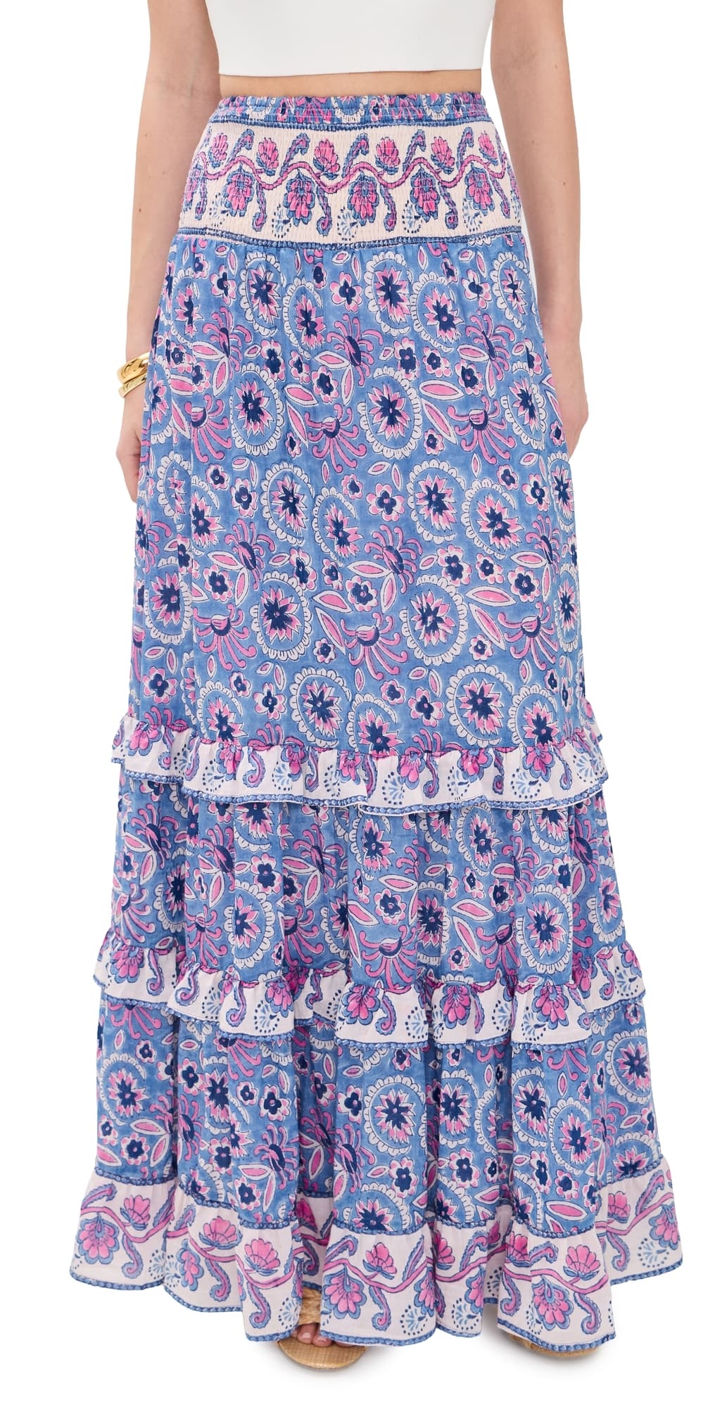 Bell Paris Maxi Skirt Blue with Pink Flower
