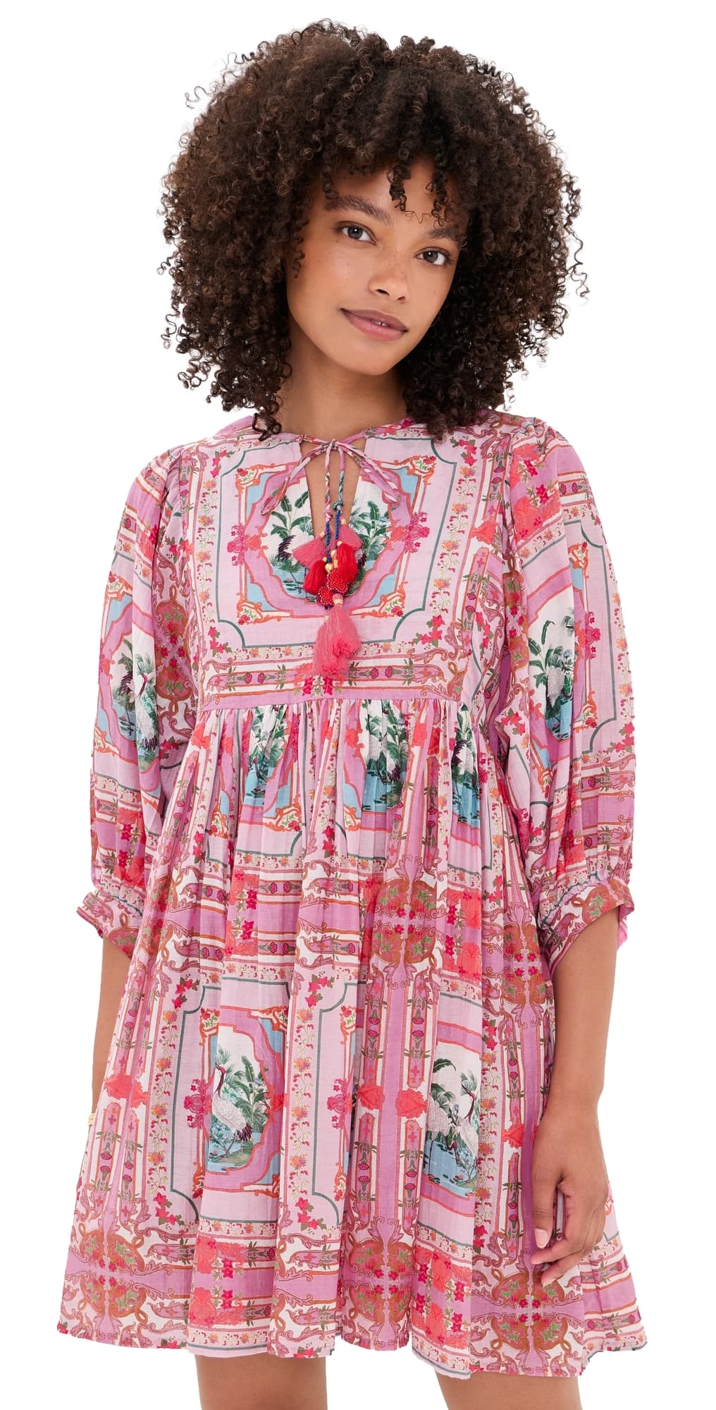 Bell Sylvie Mini Tunic Dress Pink Bird Print