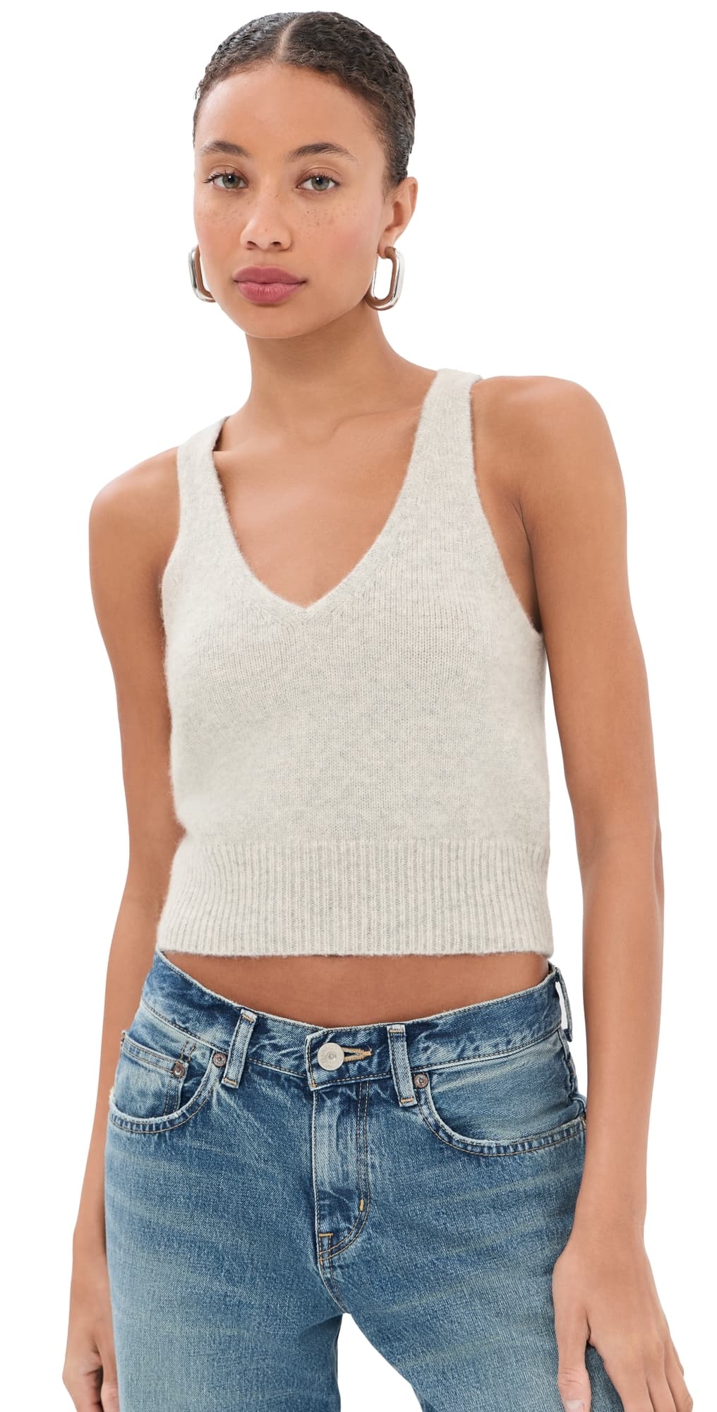 Brandon Maxwell The Reese V-Neck Knit Tank Marled Oatmeal
