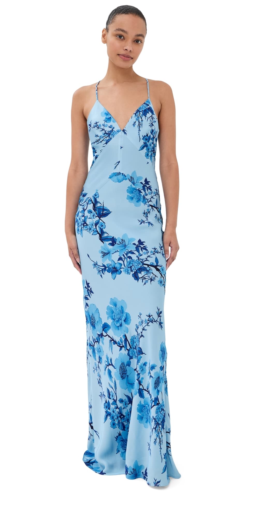 Borgo de Nor Olive Crepe Satin Dress Cherry Blossom Blue