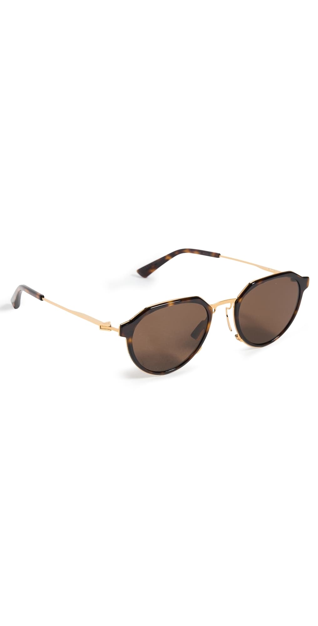Bottega Veneta Thin Triangle Oval Sunglasses Havana-Gold-Brown