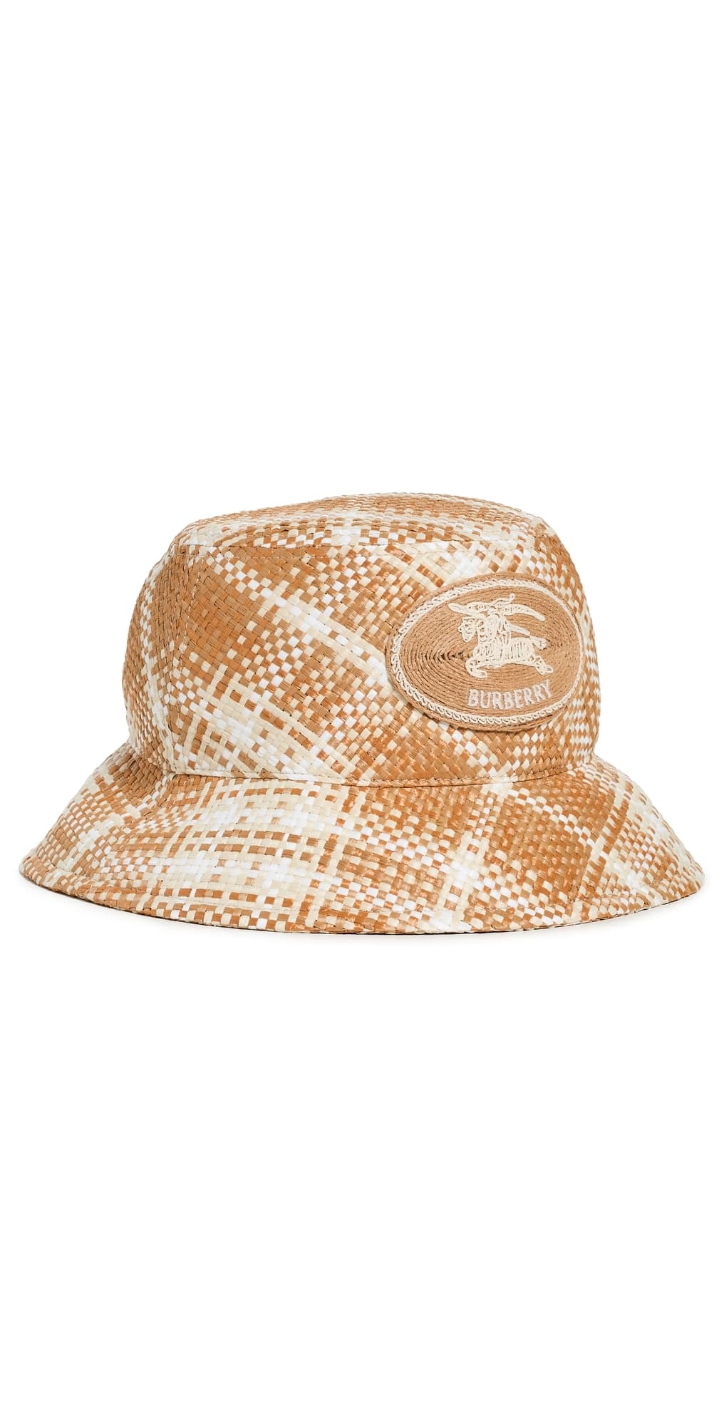 Burberry Woven Faux Raffia Bucket Hat Finch Beige Ip Check