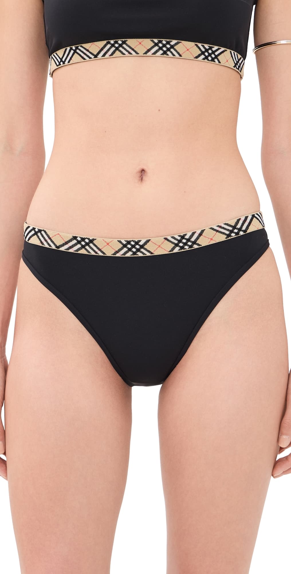 Burberry Check Trim Bikini Bottoms Black