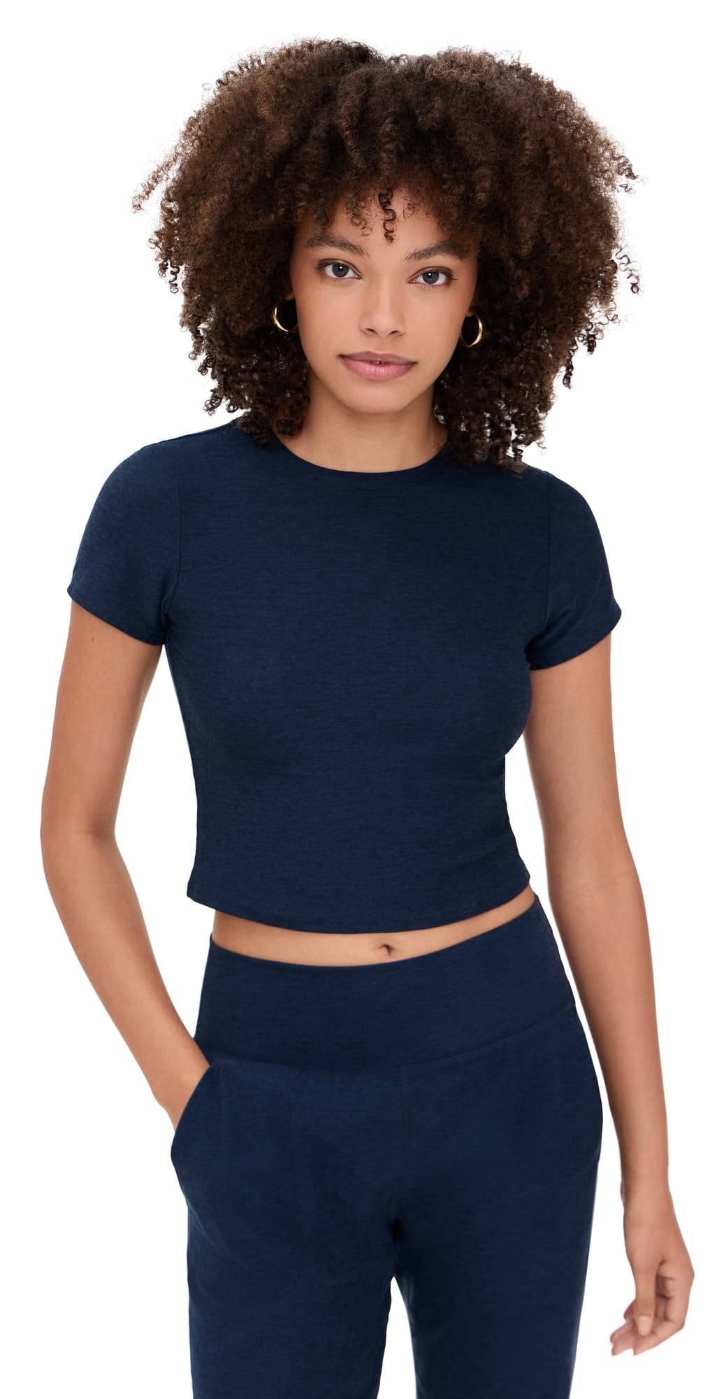 Beyond Yoga Featherweight Cropped Tee Nocturnal Navy · XS