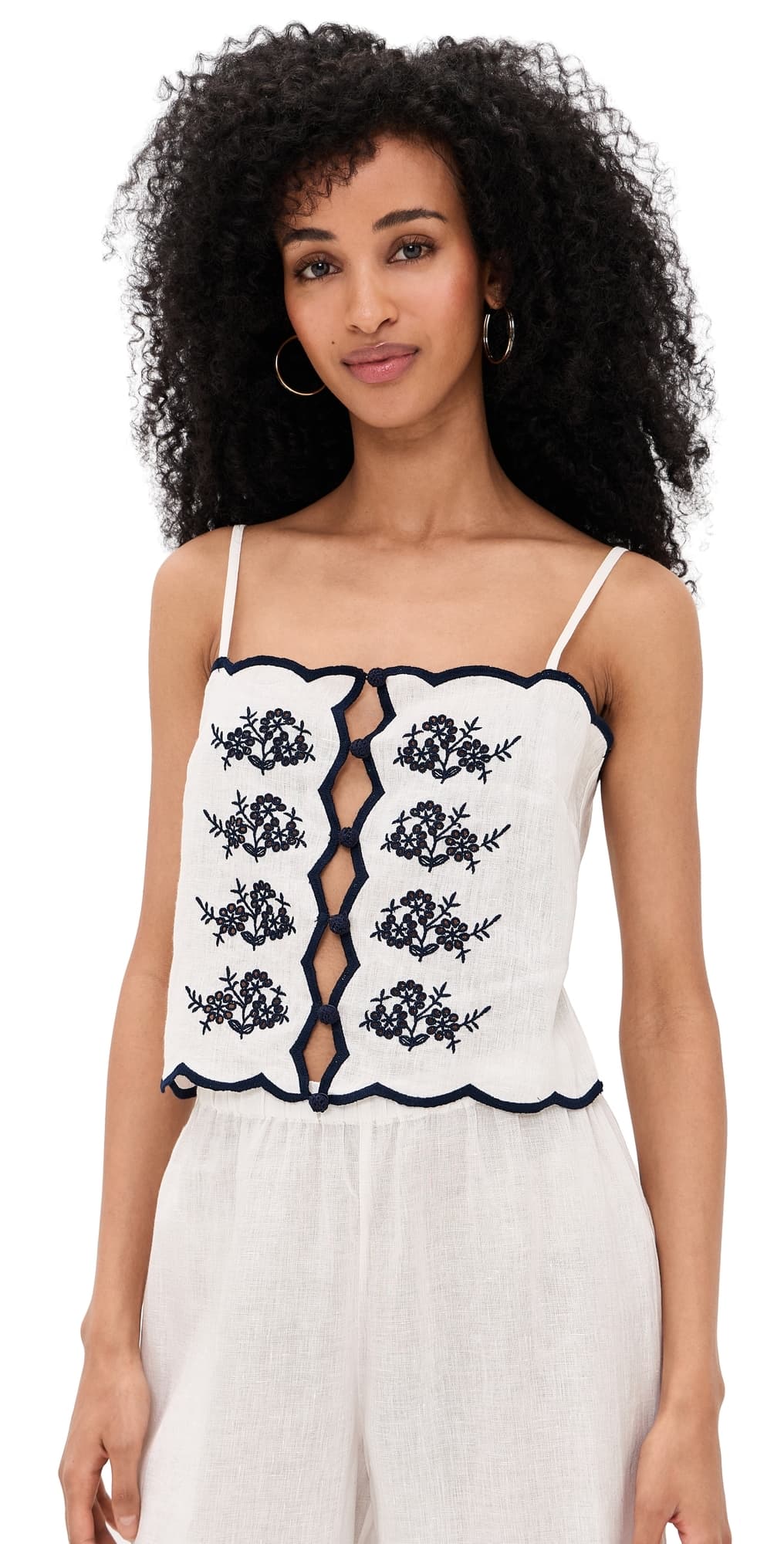 CAMI NYC Nazare Embroidered Linen Camisole Macadamia