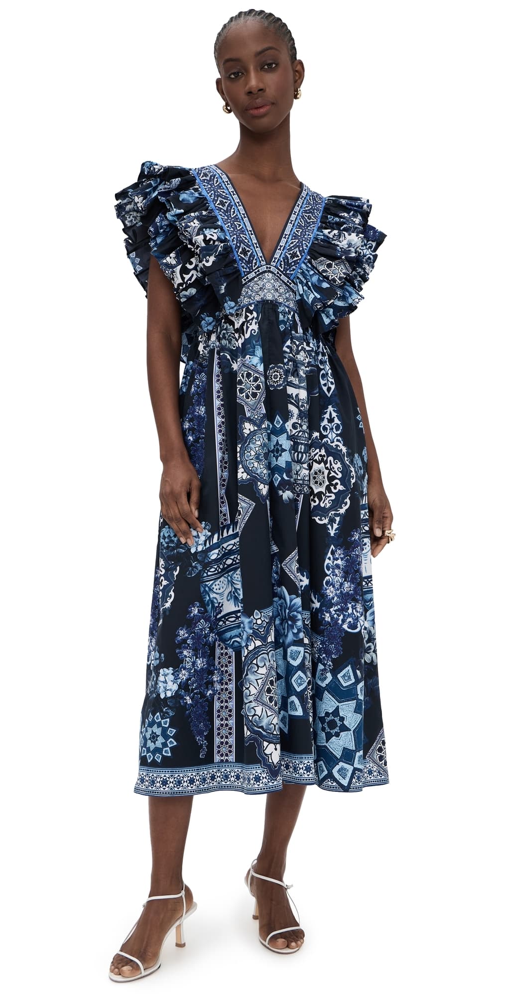 Camilla Double Frill Sleeve Midi Dress A Tiled Wonderland