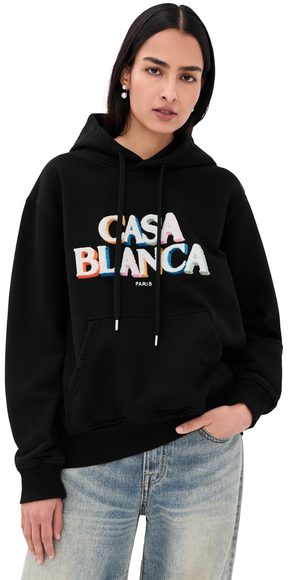 Casablanca Logo Embroidered Hooded Sweatshirt Black