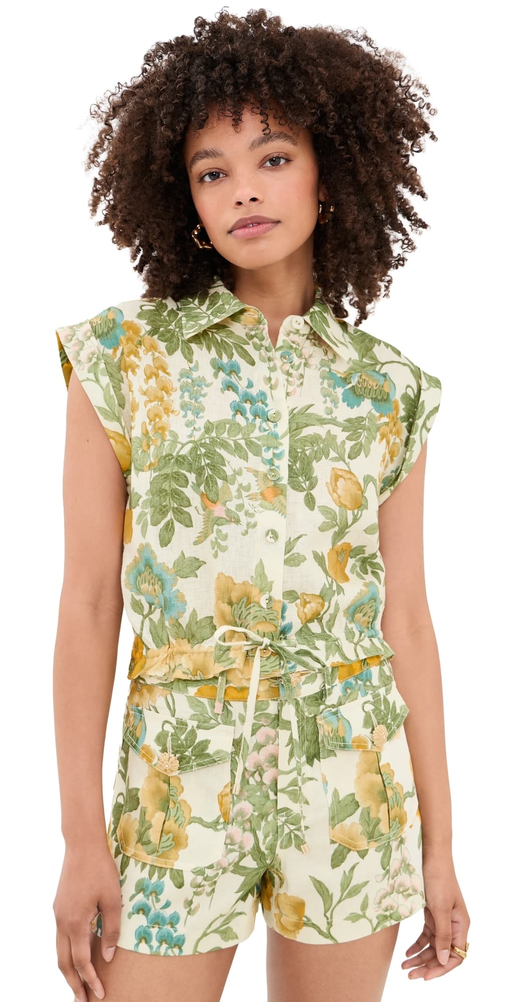 Cara Cara Octavia Linen Top Flora Meadow Ivory