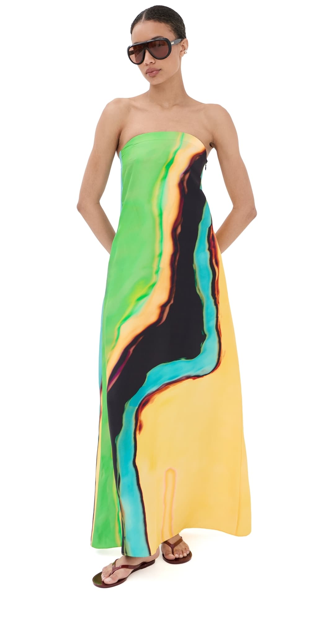 Christopher Esber Aura Silk Strapless Dress Valencia/Multi
