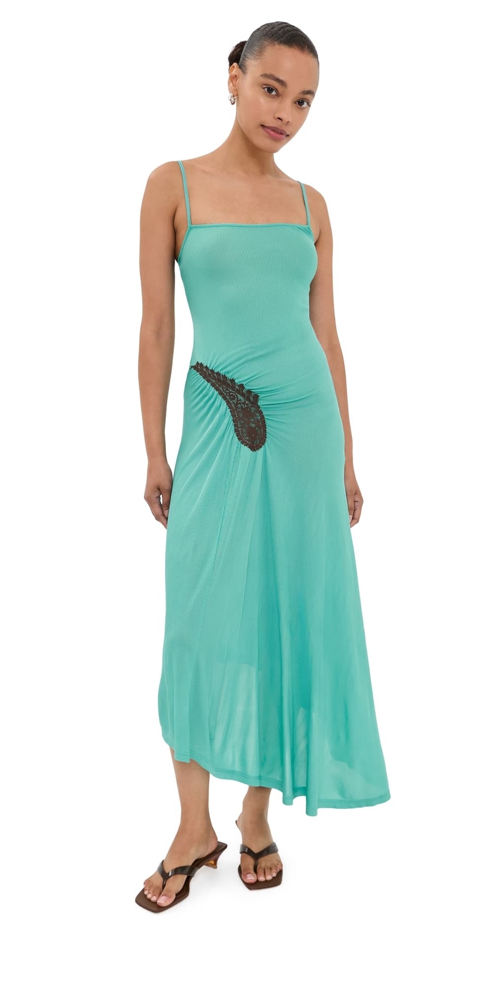 Christopher Esber Paisley Lace Rib Cami Dress Mineral Turquoise/Husk Brown