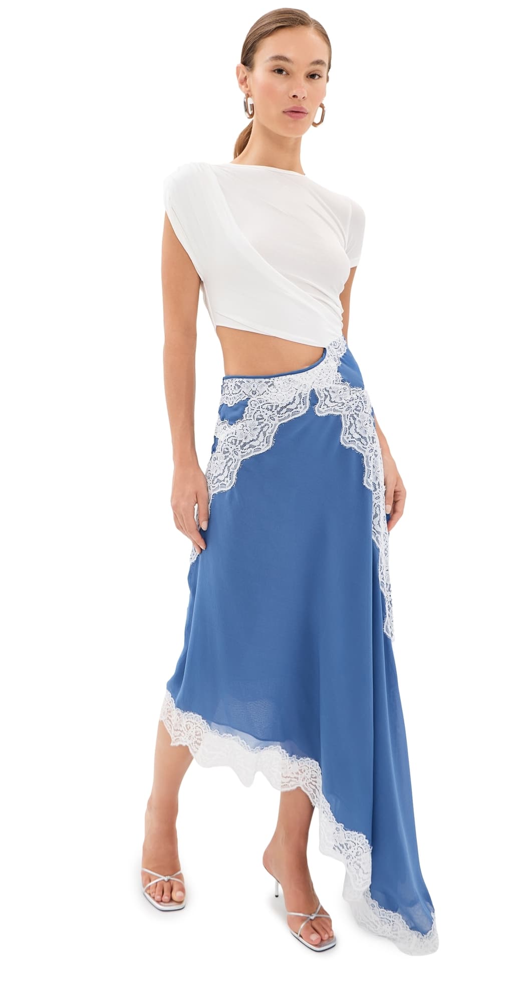 Christopher Esber Verve Twisted Tee Silk Dress Azurite/White