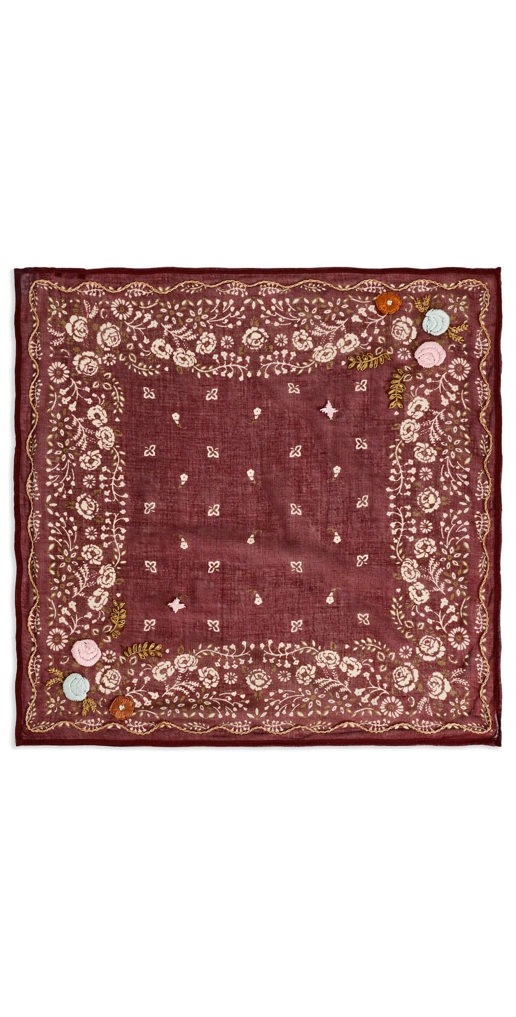 Chan Luu Embroidered Floral Bandana Cabernet · One Size